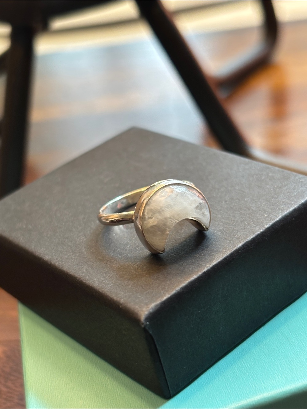 Moonstone Sterling Silver Moon Ring, Size 5